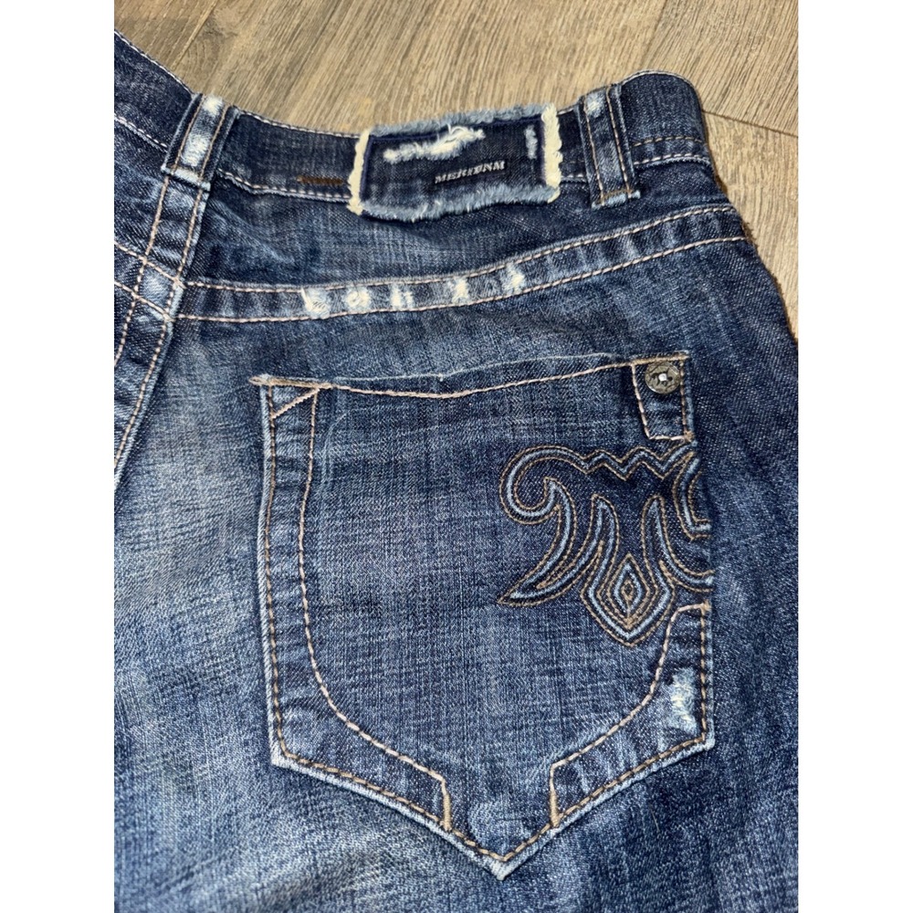 Mek Denim Washington Mens Distressed Dark Wash Straight Leg Jeans 34x31.5 y2k